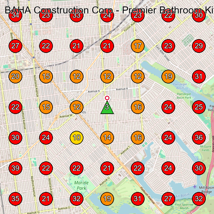 BAHA Construction Corp - Premier Bathroom Kitchen Remodel Contractor in Brooklyn GeoGrid visibility map for General Contractor in Brooklyn